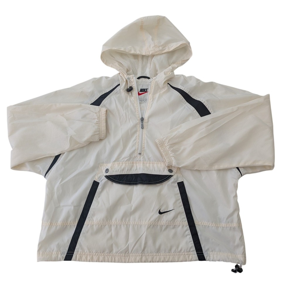 Vintage Nike Hooded Half Zip Anorak Windbreaker Jacket Women's M Cream Black